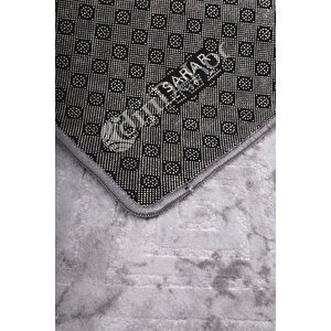 Halı Gri Cool Karo Yıkanabilir Saçaksız Kesme Ince Yolluk Kilim Salon Halısı Modelleri 120x180 cm