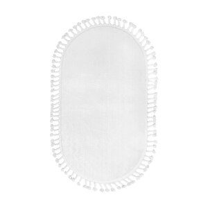 Peluş Halı Beyaz Cool Saçaklı Oval Post Kesme Yolluk Kilim Salon Halısı Modelleri 200x600 cm