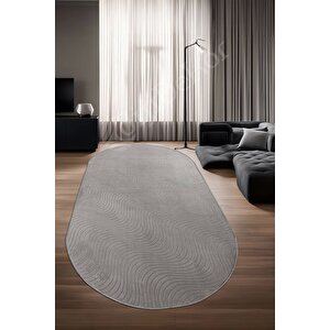 Halı Cool Gri Sahra Desenli Yıkanabilir Saçaksız Oval Yolluk Kilim Salon Halısı Modelleri 80x150 cm
