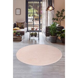 Pembe Yuvarlak Post Dokuma Halı Peluş Yumuşacık Antibakteriyel Çocuk Mutfak Salon Halısı 130x130 cm