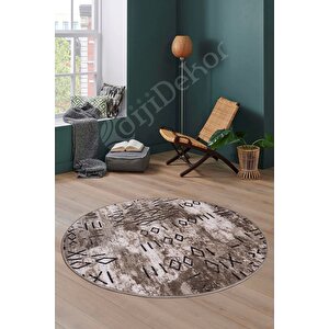 Delüxe Iskandinav Kahve Yuvarlak Saçaksız Yeni Model Salon Halısı 110x110 cm