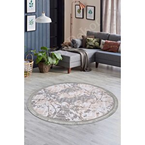 Halı Gri3 Cool Karo Saçaklı Yuvarlak Kesme Ince Yolluk Kilim Salon Halısı Modelleri 100x100 cm