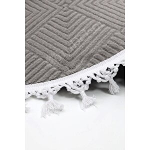 Halı Cool Gri Pramit Kaymaz Yıkanabilir Saçaklı Yuvarlak Yolluk Salon Halısı Modelleri