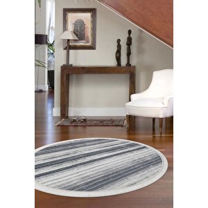 Halı Gri 9026 Cool Saçaklı Yuvarlak Kaymaz Kesme Ince Yolluk Kilim Salon Halısı Modelleri 140x140 cm