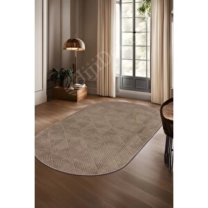 Avangard Oval Halı Pramit Kahve Salon Koridor Antre Mutfak Halısı Silinebilir Yolluk 140x400 cm