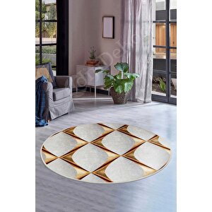 Halı Gold Cool Ky7059 Yıkanabilir Yuvarlak Kesme Ince Yolluk Kilim Salon Halısı Modelleri 200x200 cm