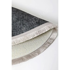 Halı Antrasit Cool K1290 Saçaklı Yuvarlak Kesme Ince Yolluk Kilim Salon Halısı Modelleri