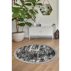 Halı Gri Iskandinav Yıkanabilir Saçaklı Yuvarlak Delüxe Yolluk Kilim Salon Halısı Modeli 140x140 cm