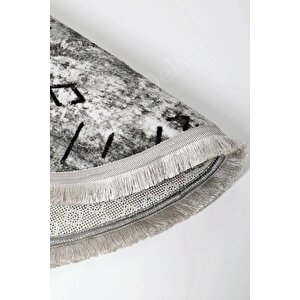 Halı Gri Iskandinav Yıkanabilir Saçaklı Yuvarlak Delüxe Yolluk Kilim Salon Halısı Modeli 140x140 cm