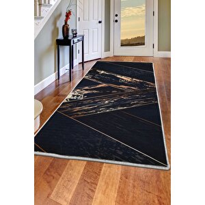 Siyah Gold Saçaksız Dijital Halı Kaymaz Yıkanabilir Yolluk 60x450 cm