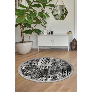 Halı Gri Iskandinav Yıkanabilir Saçaklı Yuvarlak Delüxe Yolluk Kilim Salon Halısı Modeli 110x110 cm