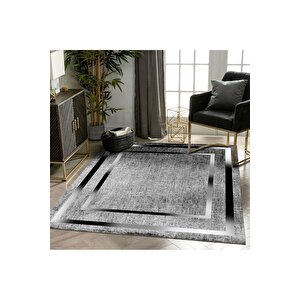 Halı Gri K0460 Yıkanabilir Saçaksız Ince Yolluk Kilim Salon Halısı Modelleri 180x250 cm
