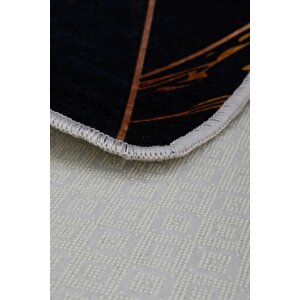 Siyah Gold Saçaksız Dijital Halı Kaymaz Yıkanabilir Yolluk 60x100 cm
