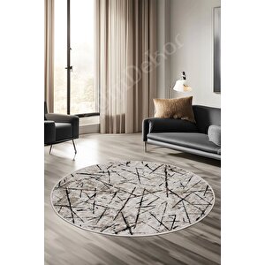 Halı Vizon Cool Karo Yıkanabilir Yuvarlak Kesme Ince Yolluk Kilim Salon Halısı Modelleri 110x110 cm