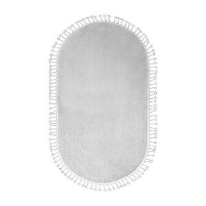 Açık Gri Oval Post Dokuma Halı Saçaklı Peluş Yumuşacık Kaymaz 40x70 cm