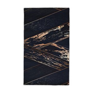 Siyah Gold Saçaksız Dijital Halı Kaymaz Yıkanabilir Yolluk 120x180 cm