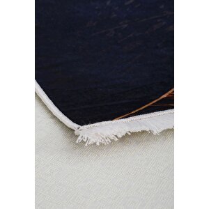 Siyah Gold Saçaklı Dijital Halı Kaymaz Yıkanabilir Yolluk 120x180 cm