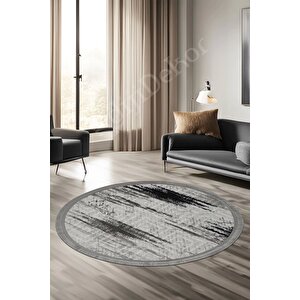 Halı Siyah Cool Karo Yıkanabilir Yuvarlak Saçaklı Ince Yolluk Kilim Salon Halısı Modeli 150x150 cm