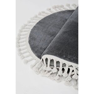 Koyu Gri Oval Post Dokuma Halı Saçaklı Peluş Yumuşacık Kaymaz Antibakteriyel 160x200 cm