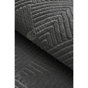 Halı Cool Antrasit Pramit Desenli Saçaksız Yuvarlak Yolluk Kilim Salon Halısı Modelleri 90x90 cm