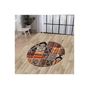 Halı Turuncu Cool K1300 Yuvarlak Kaymaz Kesme Ince Yolluk Kilim Salon Halısı Modelleri 130x130 cm