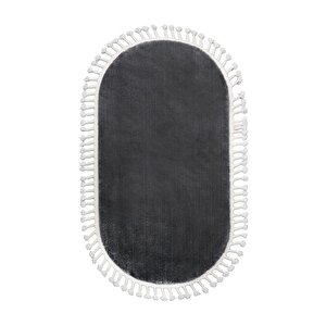 Koyu Gri Oval Post Dokuma Halı Saçaklı Peluş Yumuşacık Kaymaz Antibakteriyel 120x350 cm