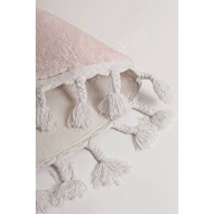 Peluş Halı Pembe Cool Saçaklı Yuvarlak Kesme Post Yolluk Kilim Salon Halısı Modelleri