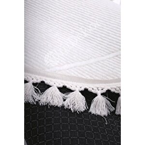 Halı Beyaz Cool Bohem Desenlidesenli Yıkanabilir Saçaklı Oval Yolluk Salon Halısı 60x400 cm 
