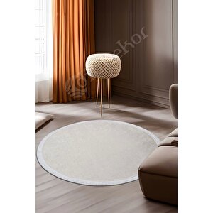 Halı Krem Cool Janjanlı Yuvarlak Saçaklı Kesme Ince Yolluk Kilim Salon Halısı Modelleri 190x190 cm