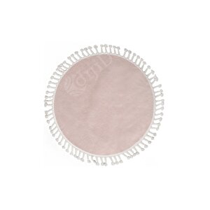 Peluş Halı Pembe Cool Saçaklı Yuvarlak Kesme Post Yolluk Kilim Salon Halısı Modelleri 150x150 cm