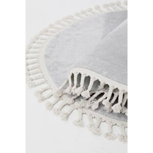 Açık Gri Oval Post Dokuma Halı Saçaklı Peluş Yumuşacık Kaymaz 150x400 cm
