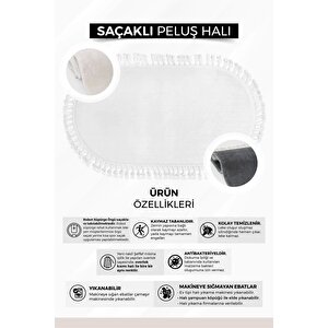 Açık Gri Oval Post Dokuma Halı Saçaklı Peluş Yumuşacık Kaymaz