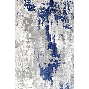 Delüxe Halı Lacivert Gri Saçaksız Siyah Taban Oval Halı Yeni Kabartmalı Model Halısı 80x700 cm