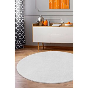 Beyaz Yuvarlak Post Dokuma Halı Peluş Yumuşacık Kaymaz Antibakteriyel 180x180 cm
