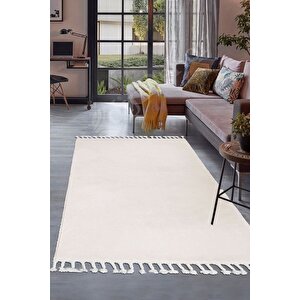Peluş Halı Krem Cool Düz Desenli Saçaklı Kesme Post Yolluk Kilim Salon Halısı Modelleri 60x200 cm