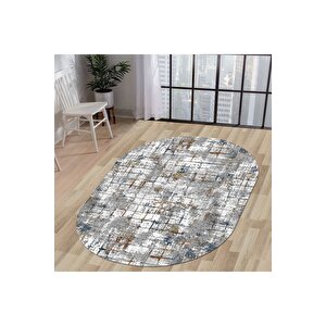 Ky7005 Multi Saçaksız Dijital Oval Halı Kaymaz Yıkanabilir Mutfak Antre Salon Halısı 150x350 cm