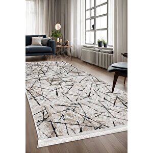 Halı Vizon Cool Karo Yıkanabilir Saçaklı Kesme Ince Yolluk Kilim Salon Halısı Modelleri 120x180 cm