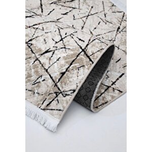 Halı Vizon Cool Karo Yıkanabilir Saçaklı Kesme Ince Yolluk Kilim Salon Halısı Modelleri 120x180 cm