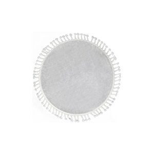 Açık Gri Yuvarlak Post Dokuma Halı Püslüllü Peluş Halı Antibakteriyel 180x180 cm
