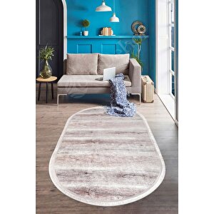 Halı Vizon Cool Ky7005 Saçaklı Oval Kaymaz Kesme Ince Yolluk Kilim Salon Halısı Modelleri 140x400 cm