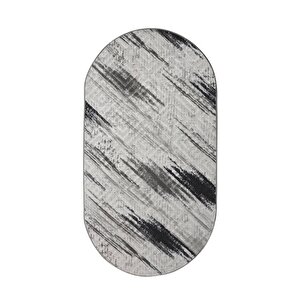 Halı Siyah Cool Karo Yıkanabilir Oval Kesme Ince Yolluk Kilim Salon Halısı Modelleri 100x850 cm
