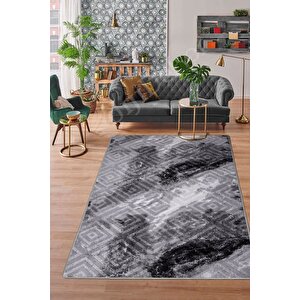 Halı Antrasit Cool Karo Yıkanabilir Kesme Ince Yolluk Kilim Salon Halısı Modelleri 120x180 cm