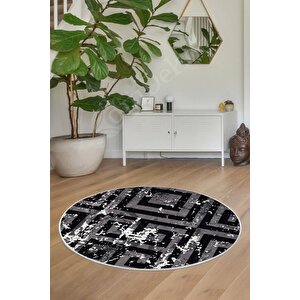Halı Siyah Cool K1320 Yıkanabilir Yuvarlak Kesme Ince Yolluk Kilim Salon Halısı Modelleri 170x170 cm