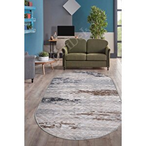 Halı Gri14 Cool Karo Yıkanabilir Oval Kesme Ince Yolluk Kilim Salon Halısı Modelleri 140x600 cm