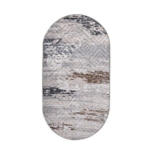 Halı Gri14 Cool Karo Yıkanabilir Oval Kesme Ince Yolluk Kilim Salon Halısı Modelleri 140x600 cm