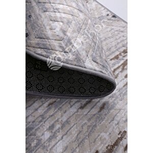 Halı Gri14 Cool Karo Yıkanabilir Oval Kesme Ince Yolluk Kilim Salon Halısı Modelleri 140x600 cm