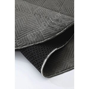 Halı Cool Antrasit Pramit Desenli Saçaksız Oval Kesme Yolluk Kilim Salon Halısı Modelleri 140x650 cm