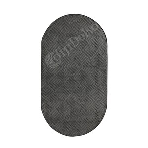 Halı Cool Antrasit Pramit Desenli Saçaksız Oval Kesme Yolluk Kilim Salon Halısı Modelleri 140x450 cm