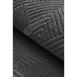 Halı Cool Antrasit Pramit Desenli Saçaksız Oval Kesme Yolluk Kilim Salon Halısı Modelleri