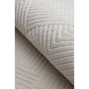 Halı Cool Krem Pramit Desenli Kaymaz Yıkanabilir Oval Yolluk Kilim Salon Halısı Modelleri 60x400 cm 